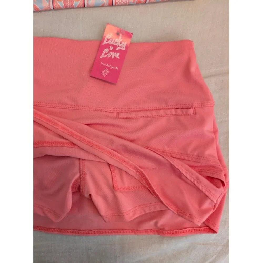 Lucky in Love Tank and Skort Set Girls Size M 10-12 Coral Pink Golf Tennis NWT